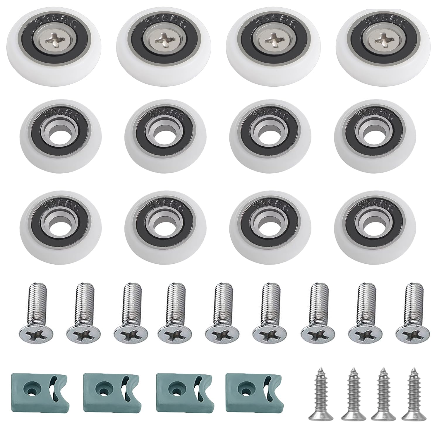 32 Pcs(12 Sets) Shower Door Rollers Runners Wheels Replacement Part for Curved Doors Bathroom Glass Door Runner Sliding Shower Door Roller Wheel with Blocks(Diameter 25/23mm)