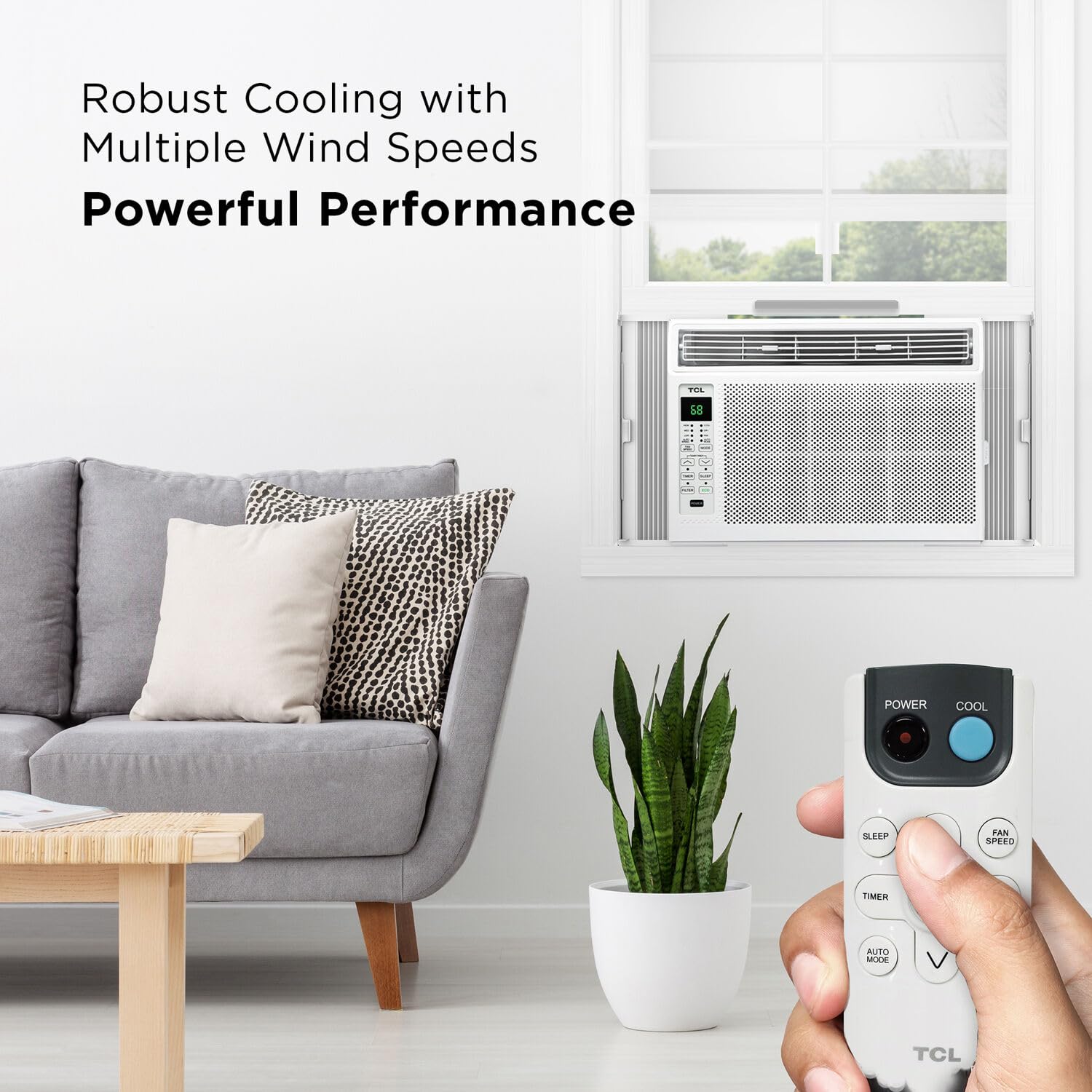 TCL H6W23W 6,000, 115V, AC for Rooms Unit 6000 BTU Window Air Conditioner, Fan & Dehumidifier, 250 Sq. Ft, Remote Control, Easy-to-Use, Reusable Filter, White