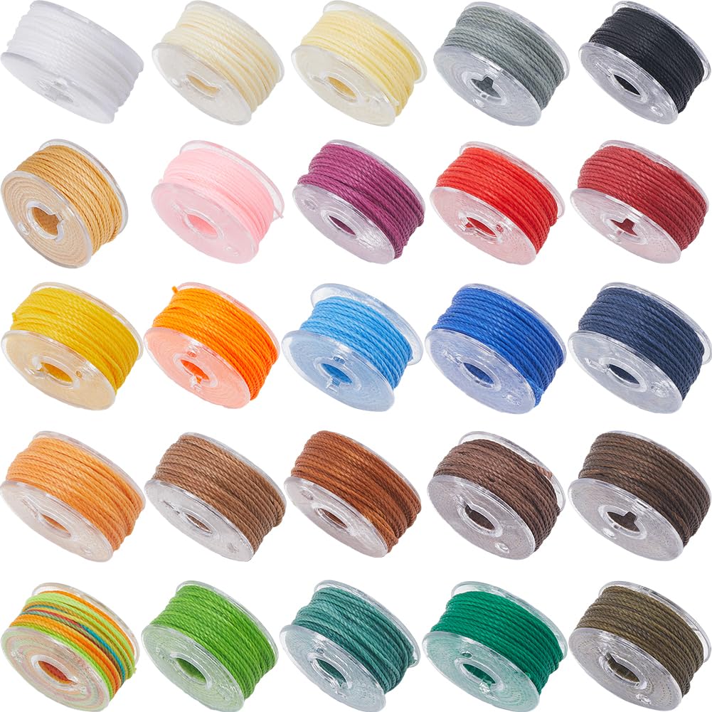 SUNNYCLUE 1 Box 25 Colors 0.65mm Wax Thread Set Waxed Polyester Cord Thread String Micro Macrame Strings Kumihimo Leather Friendship Beading Cords for DIY Craft Bracelets Necklaces jewellery Making