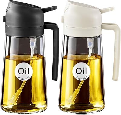 YARRAMATE 2Pcs 2-in-1 Olive Oil Sprayer 470ml Glass Bottle White Black