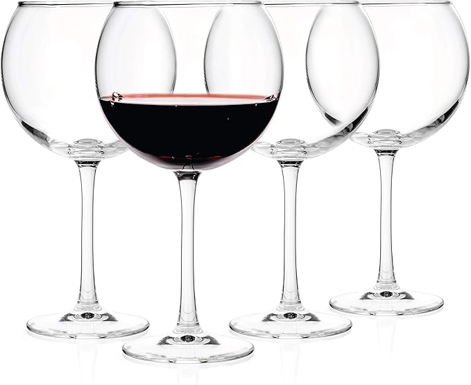 Luxbe Crystal Wine Balloon Glasses 600ml, Set of 4 Large