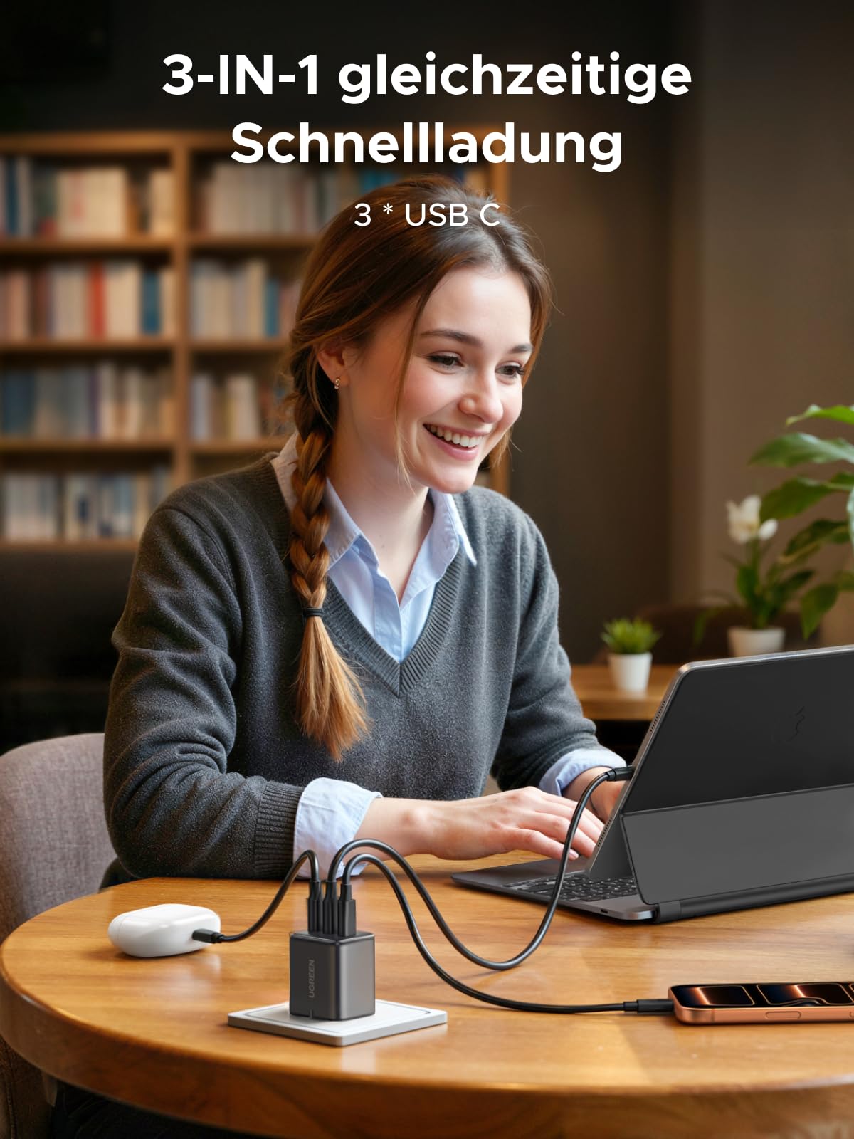 UGREEN USB C Ladegerät 30W GaN Netzteil mit 3X USB-C-Port PD Schnellladegerät Kompatibel mit iPhone 17, 17 Pro Max, Air, 16, 15, 14, 13, 12, iPad, Galaxy S25, S24, S23, Pixel 9 3
