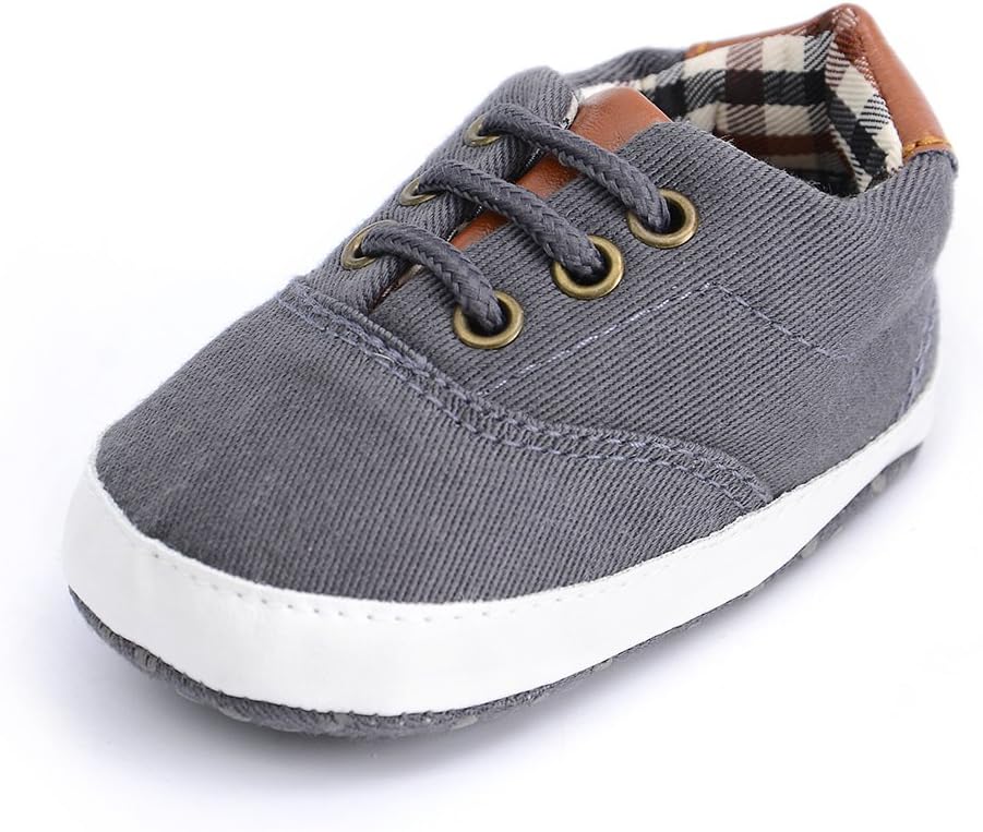 Infant/Toddler Baby Lace Up Soft Sole Sneakers Boys Basic Canvas First Walkers Shoes Dark Grey