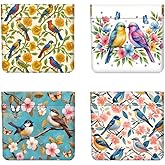 Peacoblue 4Pcs Small Leather Squeeze Coin Purse for Women-Flower Branch and Bird Pattern Waterproof & Durable Snap Closure Change Pouch Mini Money Wallet Bag for Adult Teen Girls Best Gift