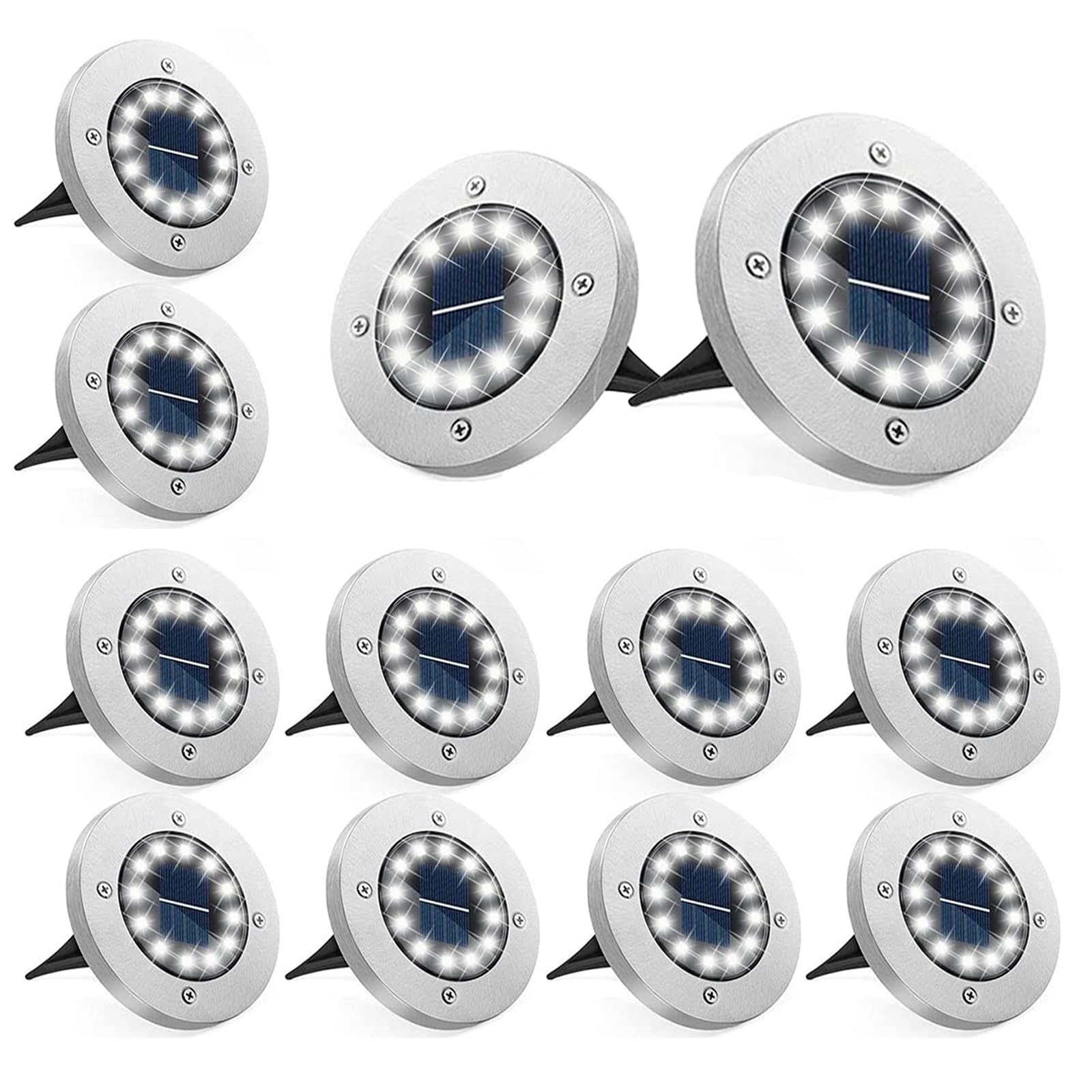 Bzavor 12 Solar Floor Lights Outdoor 12 LEDs Lights with Upgrade Solar Panel Garden Light Spotlight Decoration for Lawn, Walkway, Pool, Patios (Cool White)