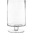 CYS EXCEL Glass Hurricane Pillar Candle Holder (H:13.5" W:8") | Multiple Size Choices Short Stem Candle Centerpieces | Stemmed Glass Cylinder Candle Vase