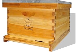 QHZHANG Beehive 10 Frame Bee Hives Complete Bee Hive Box Kit with 100% Beeswax Includes Beehive Frames and Beeswax Coated Foundation Boards (1 Layer)