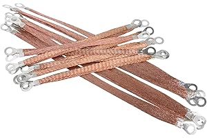 BUYUNEED Braided Ground Straps Copper Automotive Grounding Wire Connection 1/4" Flat Width with 5/16" Rings Terminal Lugs (8inch-5pcs + 24inch-5pcs)