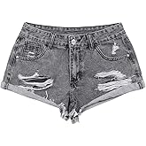 Floerns Women's Low Waisted Ripped Mini Jean Shorts Roll Hem Distressed Y2k Denim Shorts