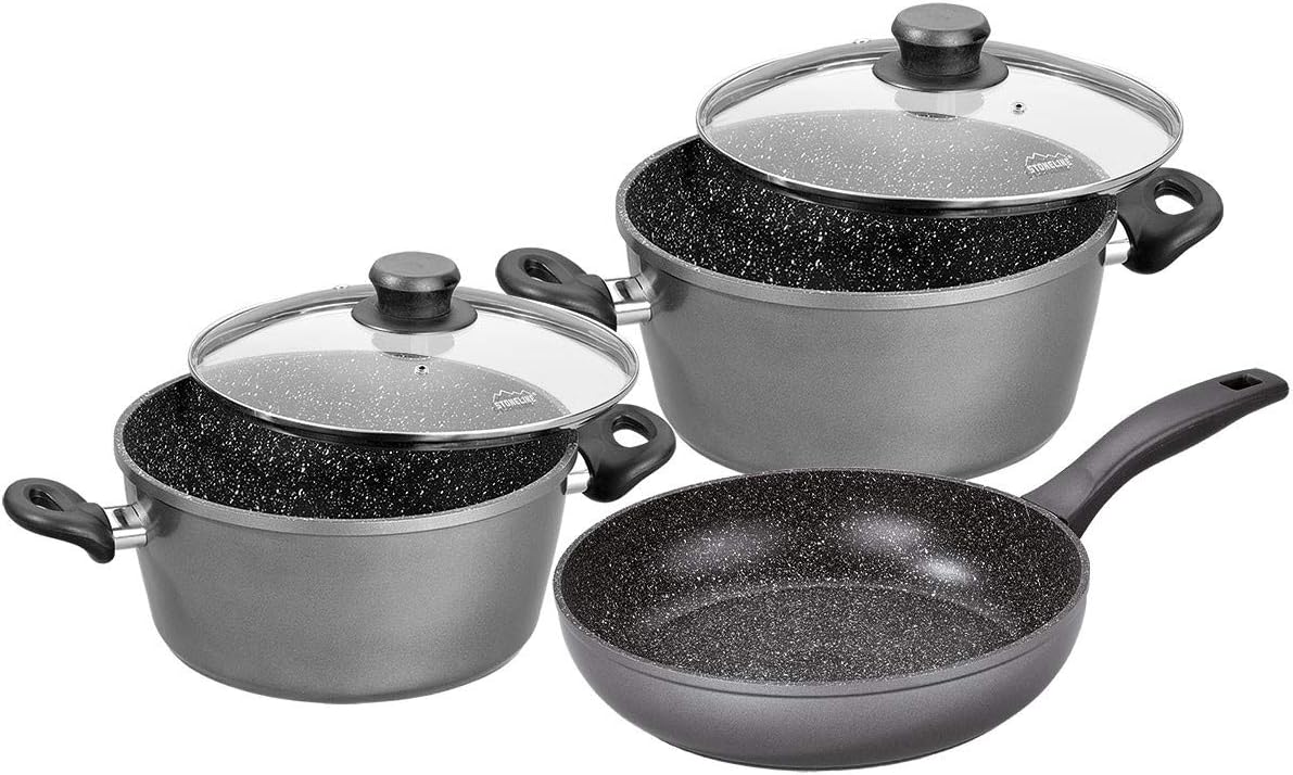 STONELINE 5 pc. cookware Set, 20/24cm Pot + 24cm pan + 20/24cm Glass lid