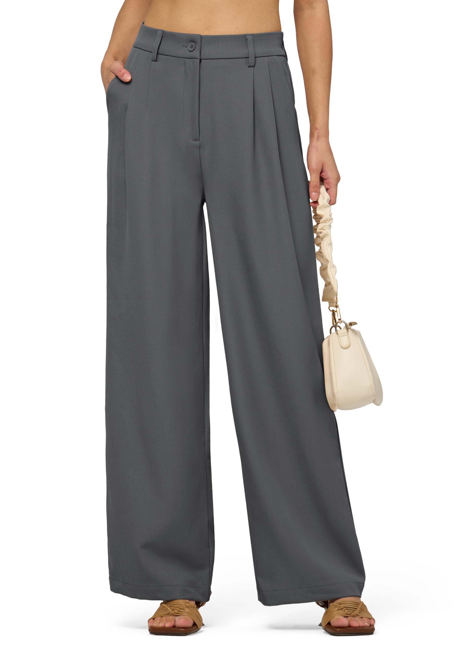 Photo 1 of CHEERYAH Women's Work Pants Wide Leg Dress Pants Casual Slacks Office Pants High Waisted with Pockets 30" Ink Gray XL