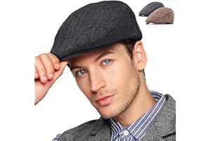 LADYBRO 2Pack Adjustable Newsboy Hats for Men Flat Cap Irish Cabbie Wool Blend Tweed
