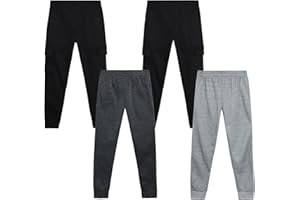 Quad Seven Boys' Sweatpants - 4 Pack Active Fleece Cargo and Basic Jogger Pants (Size: 8-18)