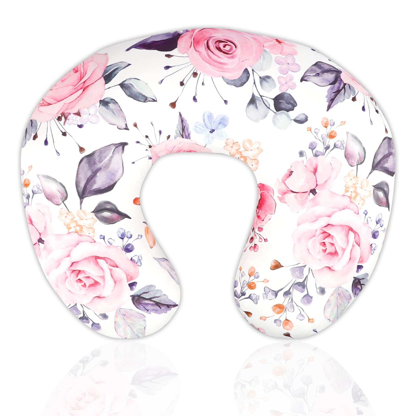 Nursing Pillow Cover for Baby Girl, Stretchy Removable Slipcover for Breastfeeding Pillows, Ultra Soft Comfortable Nursing Pillowcase, Baby Must Have (Pink Floral)
