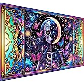 5D Large Diamond Art Painting,Skull Butterfly Diamond Art Kits for Adults,DIY Full Drill Crystal Rhinestone Arts and Crafts,Colorful Skull Art Painting with Diamond Home Wall Decor 27.5 X 15.7inch