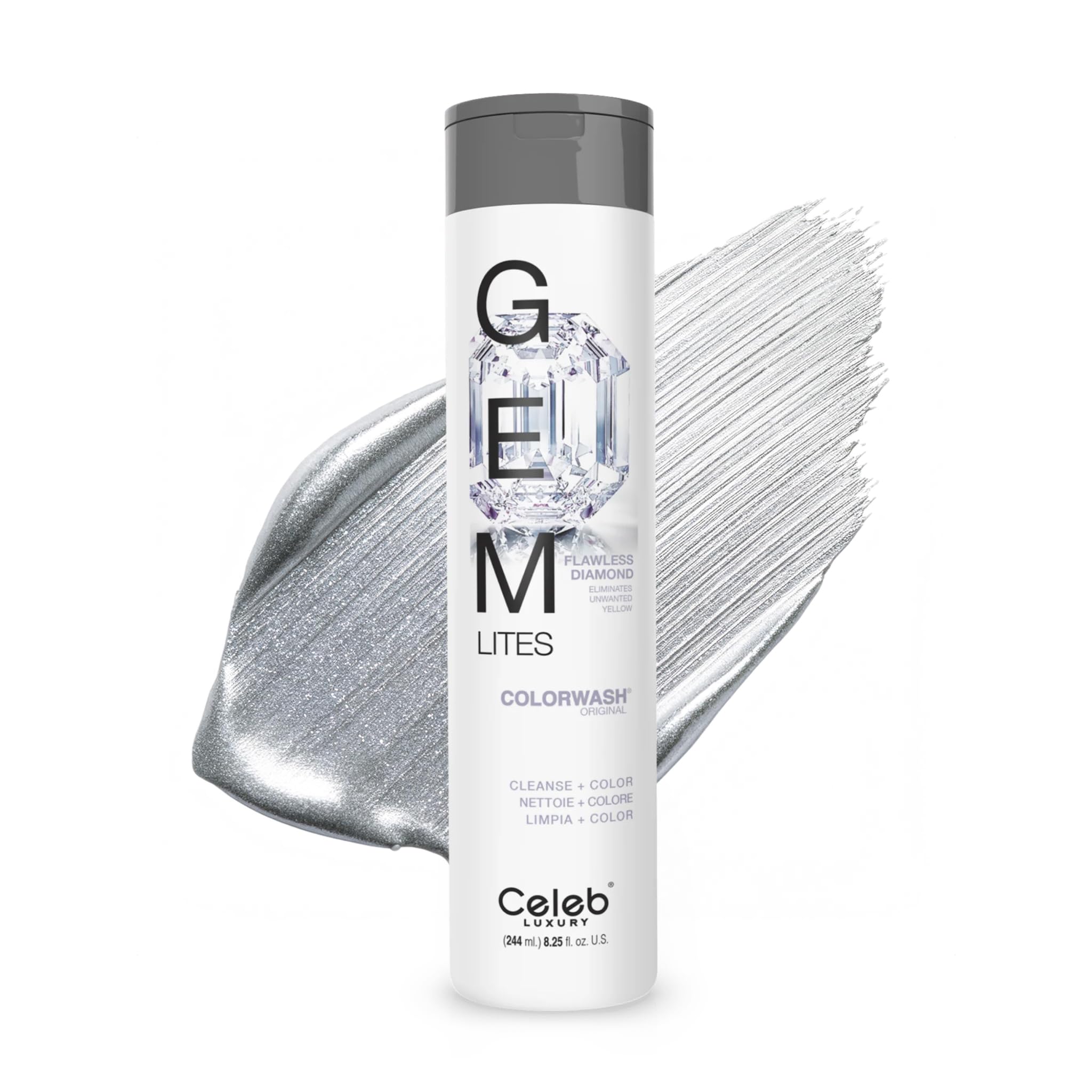 Photo 1 of ***LESS THAN HALF FULL***
Celeb Luxury Gem Lites Colorwash, Professional Semi-Permanent Hair Color Depositing Shampoo, Flawless Diamond, 8.25 Fl Oz (Pack of 1)