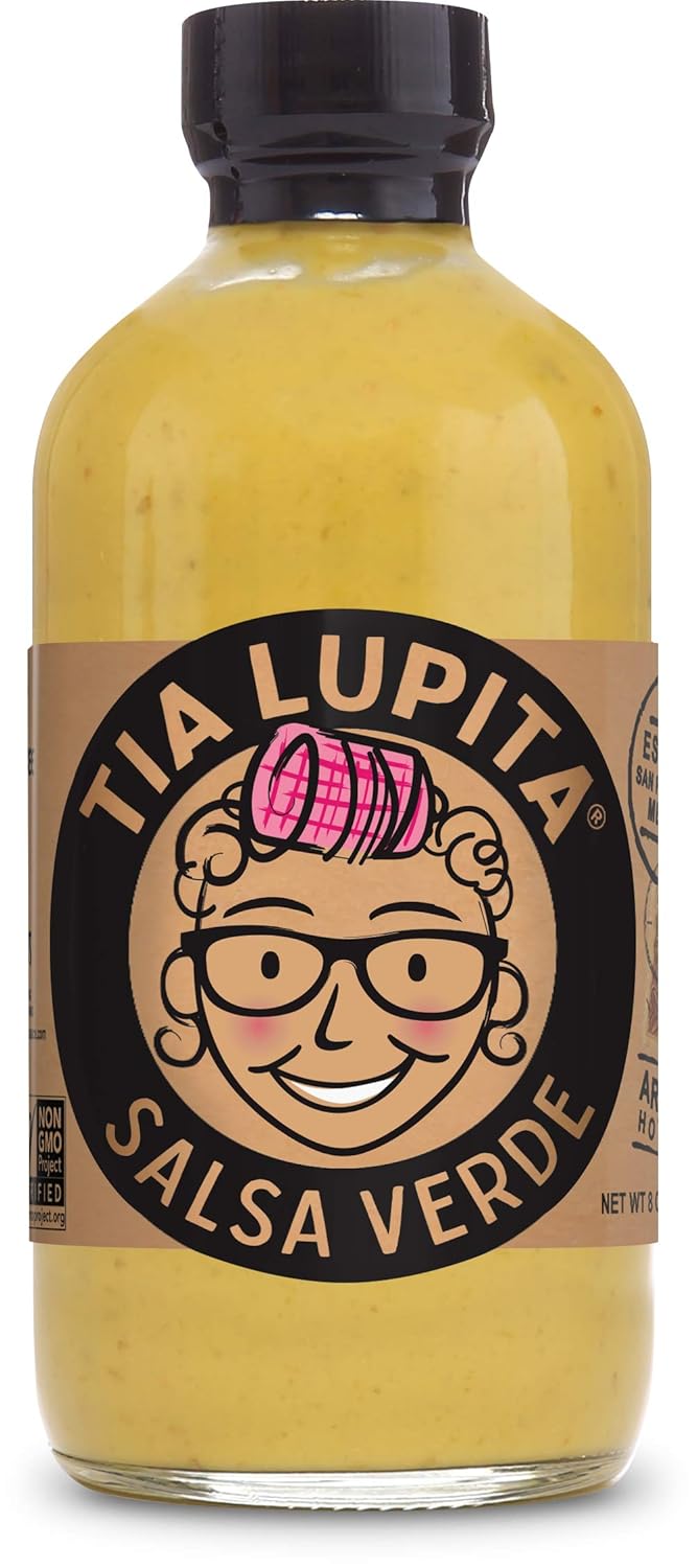 Tia Lupita Salsa Verde Hot Sauce – 8oz Bottle – Made with Tomatillos, Green Jalapeno Peppers, Flavorful Heat, Mild to Medium Spice, All Natural, Non GMO, Gluten Free, No Sugar, Low Sodium