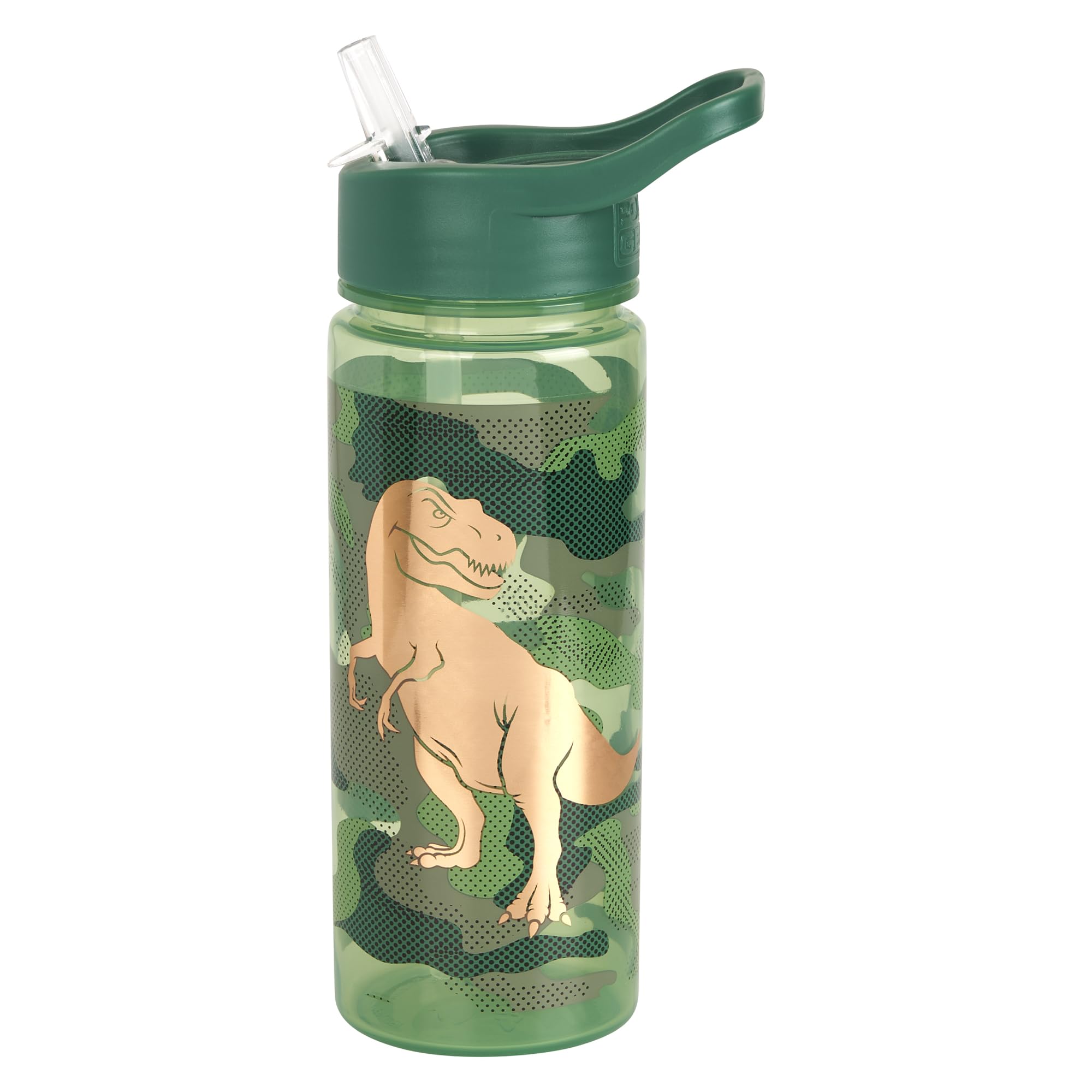 Polar Gear Dino Camo Water Bottle with Flip up Straw 500ml –Official Merchandise Kids Reusable Non Spill BPA Free - Recyclable Plastic – For School Nursery Sports Picnic – Green