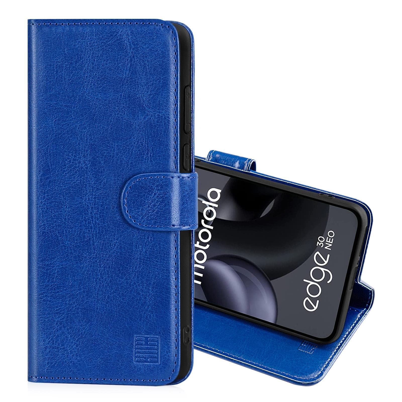 32nd Book Wallet PU Leather Flip Case Cover For Motorola Moto Edge 30 Neo, Design With Card Slot and Magnetic Closure - Deep Blue