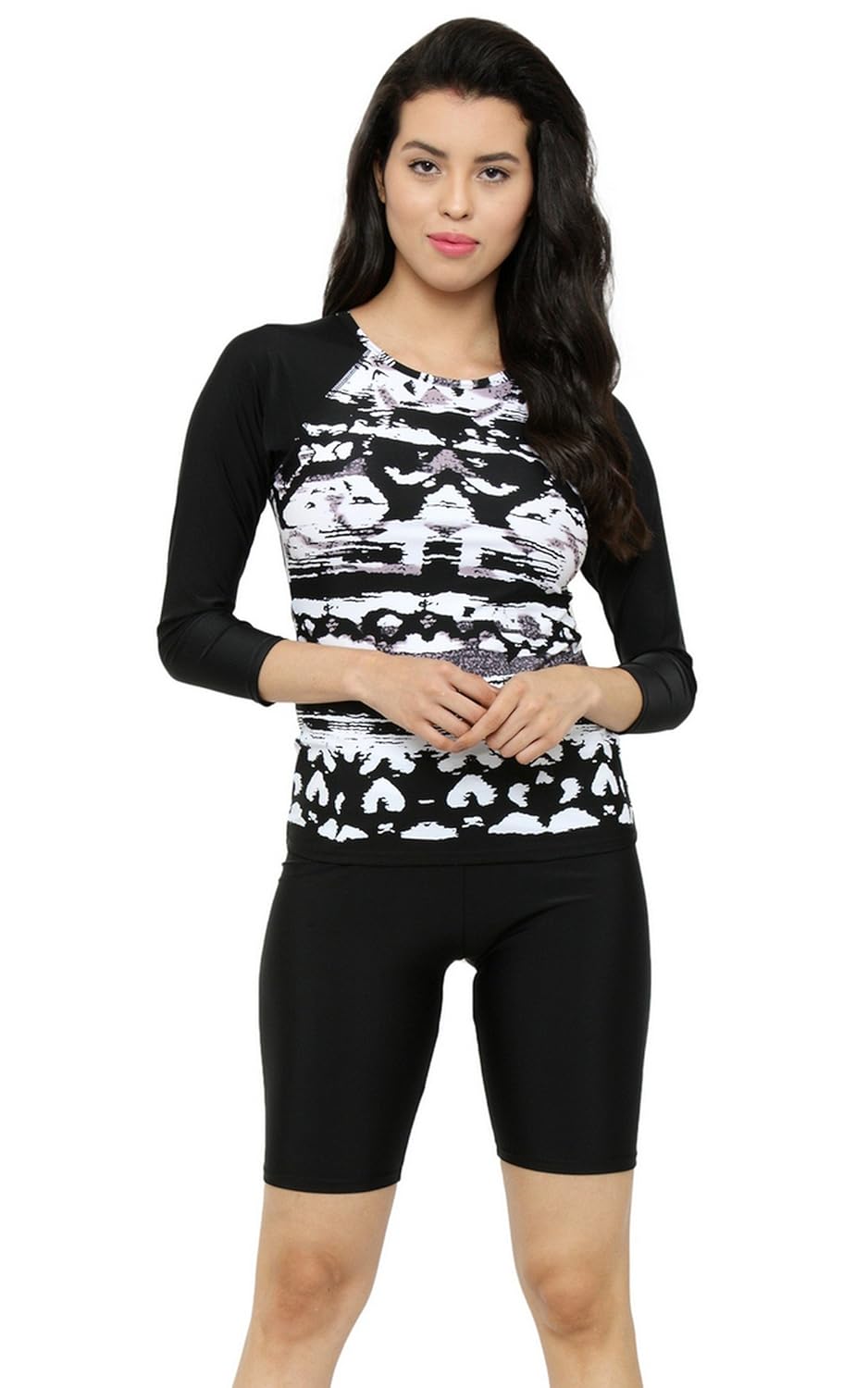 fasnoya women's abstract print two piece long sleeve swimsuit