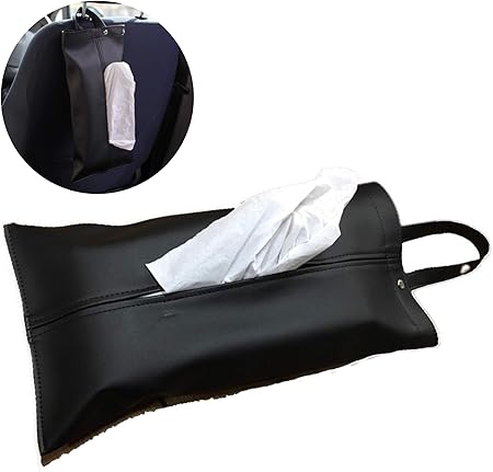 Amazon Roost 国内全数検品 吊り下げ 壁掛け 車用 カー用品 ティッシュケース ティッシュカバー カー 用品 アクセサリー Puレザー 革 箱ティッシュ ティッシュ箱 取り付け 詰め替え 縦型 ヘッドレスト用 ブラック 車用ティッシュカバー ボックス 車 バイク