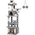 PAWZ Road Cat Tree, 53.5 Inches Tall Cat Tower with Spacious Hammocks, Condos and Scratching Posts, Cat House with Dual Padded Perches for Indoor Large Cats-Gray
