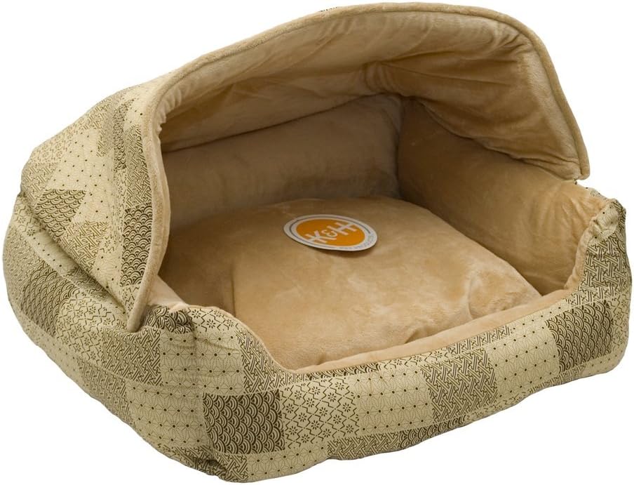 K&H Pet Products 7600 Hooded Lounge Sleeper Pet Bed Tan Patchwork Print 20" x 25" : Pet Supplies