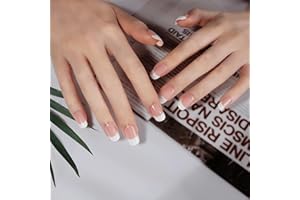 DANNI & TONI Semi Cured Gel Nail Strips French (Happy-Go-Lucky) Nude Gel Nail Stickers with White Tips 28 Stickers