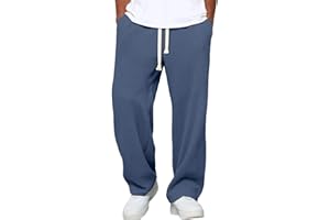 MJTRFEDVB Waffle Pants Men Drawstring Wide Leg Baggy Waffle Sweatpants Lightweight Breathable Hiking Mens Lounge Pants