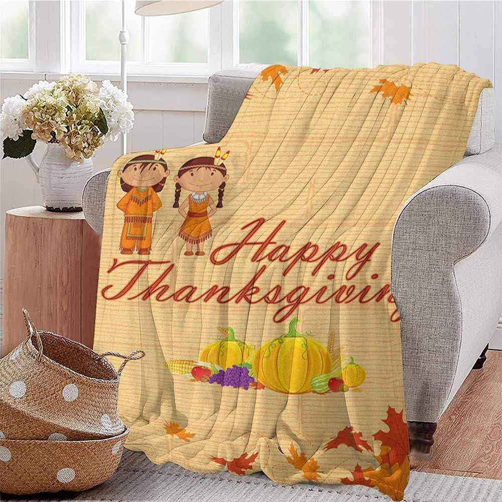 Luoiaax Kids Thanksgiving Children's Blanket Children in Native American Costume Preserving Indigenous Heritage Lightweight Soft Warm and Comfortable W54 x L72 Inch Orange Multicolor
