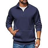 COOFANDY Mens Quarter Zip Pullover Fleece Lined Sweatshirts Long Sleeve Mock Neck Sweater with Pocket