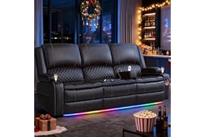 MOSGAT Redesigned Recliner Sofa 3 Seater Couch with Recliner, Home Theater Seating with Liftable Console & Removable Armrest, Manual PU Leather Sofa Reclining with Storage & USB Ports for Living Room