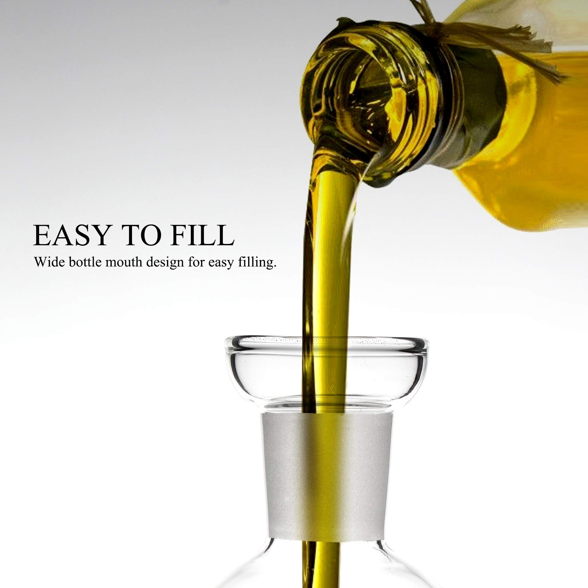 Tuksik Olive oil and vinegar dispenser bottle 18 oz / 500 ml, handmade elegant glass oil vinegar bottle spice bottle for kitchen cooking (Oval)