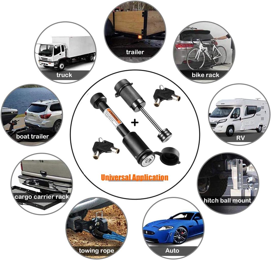 CZC AUTO Hitch Lock Set, Dia 5/8 Inch Trailer Hitch Lock Hitch Receiver Pin Lock for Class III IV 2" and 2-1/2" Receiver, Dia 1/4 Inch Hitch Coupler Lock with 2-1/2 Inch Span Fits Latch-Type Couplers: Automotive
