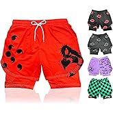 CROWN Anime Shorts - Breathable Mesh Stretch Compression Gym Short with Pockets and Towel Holder