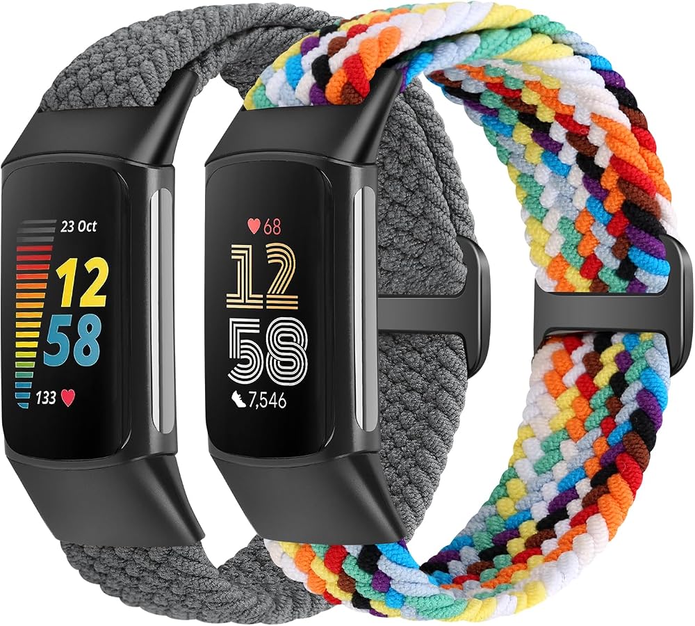 SHIJZWD Elastic Braided Straps for Fitbit Charge 5/6 Adjustable Nylon Band