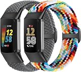 SHIJZWD Elastic Braided Straps for Fitbit Charge 5/6 Adjustable Nylon Band