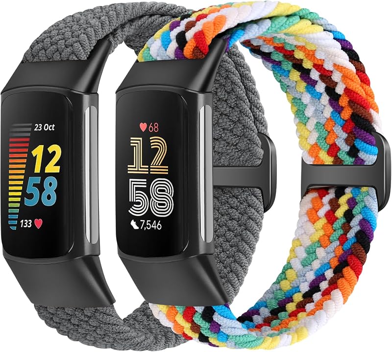 SHIJZWD Elastic Braided Straps for Fitbit Charge 5/6 Adjustable Nylon Band