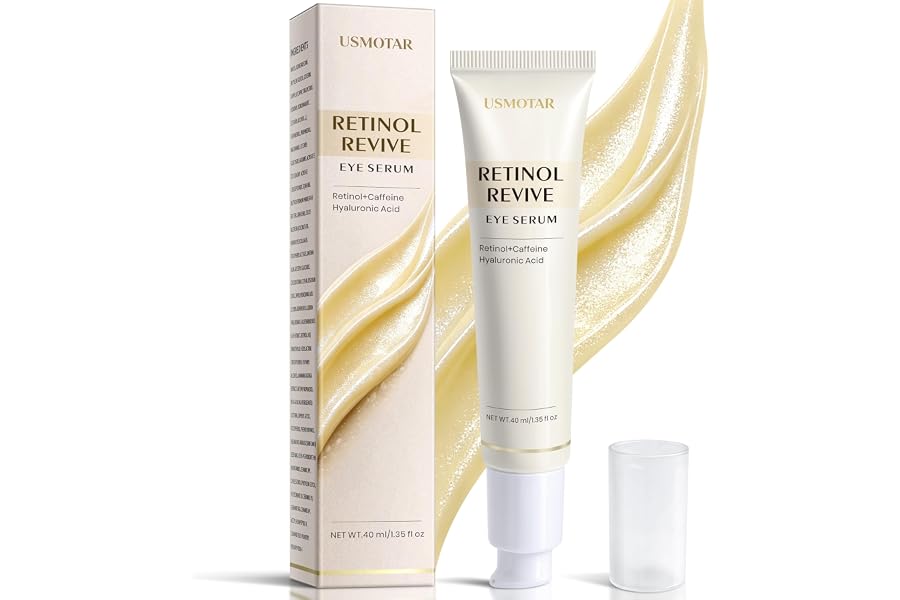 USMOTAR Retinol & Caffeine Eye Serum - Dark Circles Relief & Depuffing Treatment, Hyaluronic Acid + Collagen, Gentle Under Ey