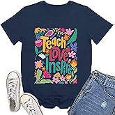 Rwabing Teacher Shirts for Women Teacher Life T-Shirt Teach Love Inspire Tee Tops