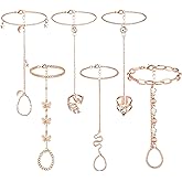 Fumete 6 pcs Finger Ring Bracelet Linked Rhinestone Hand Harness Chain Slave Bracelet with Ring Everyday Jewelry for Women