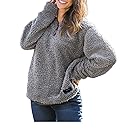 KLJR Womens Wool Pebble Pile 1/4 Zip Fleece Sherpa Pullover Sweatshirt Darkgray US 2XL