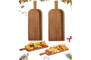 Kssiaz 2PCS Wine Bottle Serving Board with Handle, Decorative Rectangular Long Food Trays for Home Decor, Acacia Wood Serving