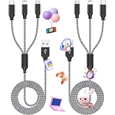 Travel Essentials Multi Charging Cable, 3 in 1 Universal Phone Charger Cord | Micro USB Cable with Type-C, Micro USB,IP Port, Travel Charger for iPhone 17-8/Android,Car/Camping/Cruise/Vacation 2PK 4FT