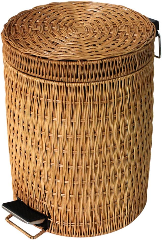 SANDM Wrash can Step Trash can,Rattan & Wicker Removable Trash can in Home & Kitchen Trash can with lid Round Trash can-1.3usgal-C