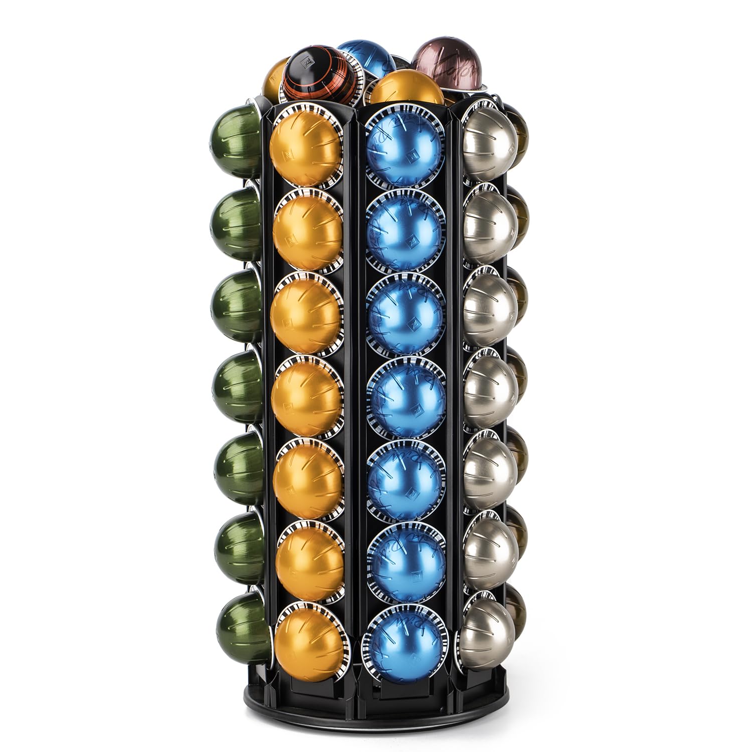 Bagoo Coffee Pod Carousel Holder for Nespresso Vertuoline 360 Degree Rotation with Central Additional Storage Vertuo Capsules (56+)
