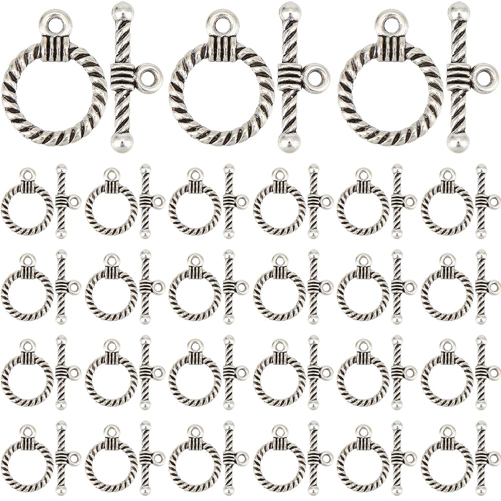 SOFPLATE 1 Box 120 Sets Antique Silver Toggle Clasp Toggle Clasp jewellery Making Alloy Metal Round Tibetan Style Fastener Hook Closure T Bar OT Clasps Connector Bulk for jewellery Making Finding Supp