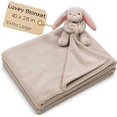 PLUMBRUNIC Baby Blanket with Stuffed Animal Bunny Lovey, XL 40 x 28 Inch Microfiber Fleece Security Blanket
