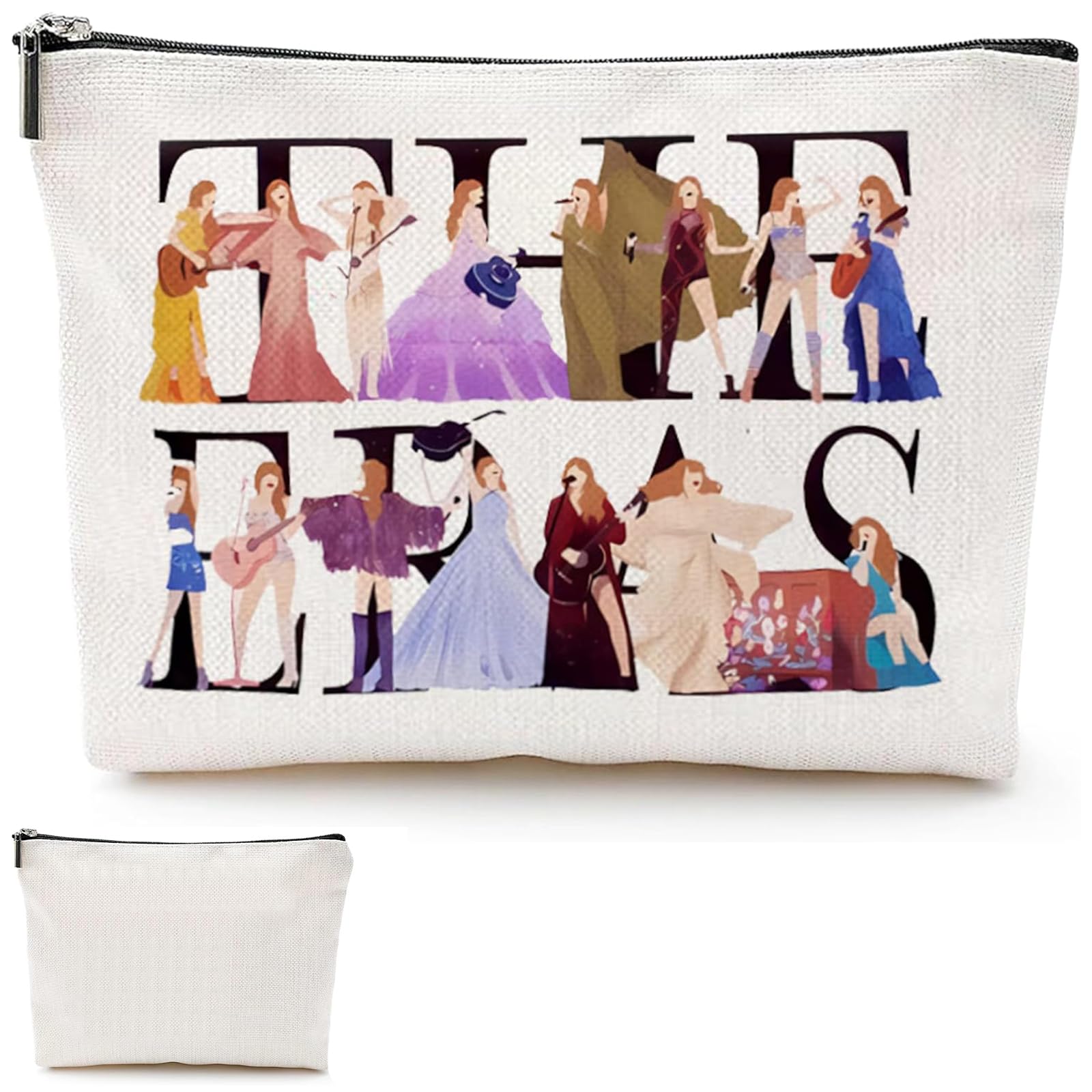 TS Singer Personalised Cosmetic Bag, Music Lover Makeup Bag with Metal Zipper, Small, Beige