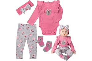 MEDYLOVE Reborn Doll Clothes and Accessories Long Sleeve Knitted Top 4pcs Suit Reborn Baby Doll Clothes 20-22 inch Girl Outfits